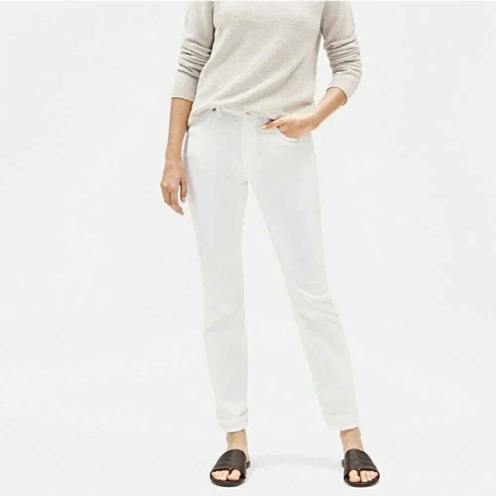 Eileen Fisher Women's Organic Cotton Stretch Denim High Rise Straight Leg Jeans